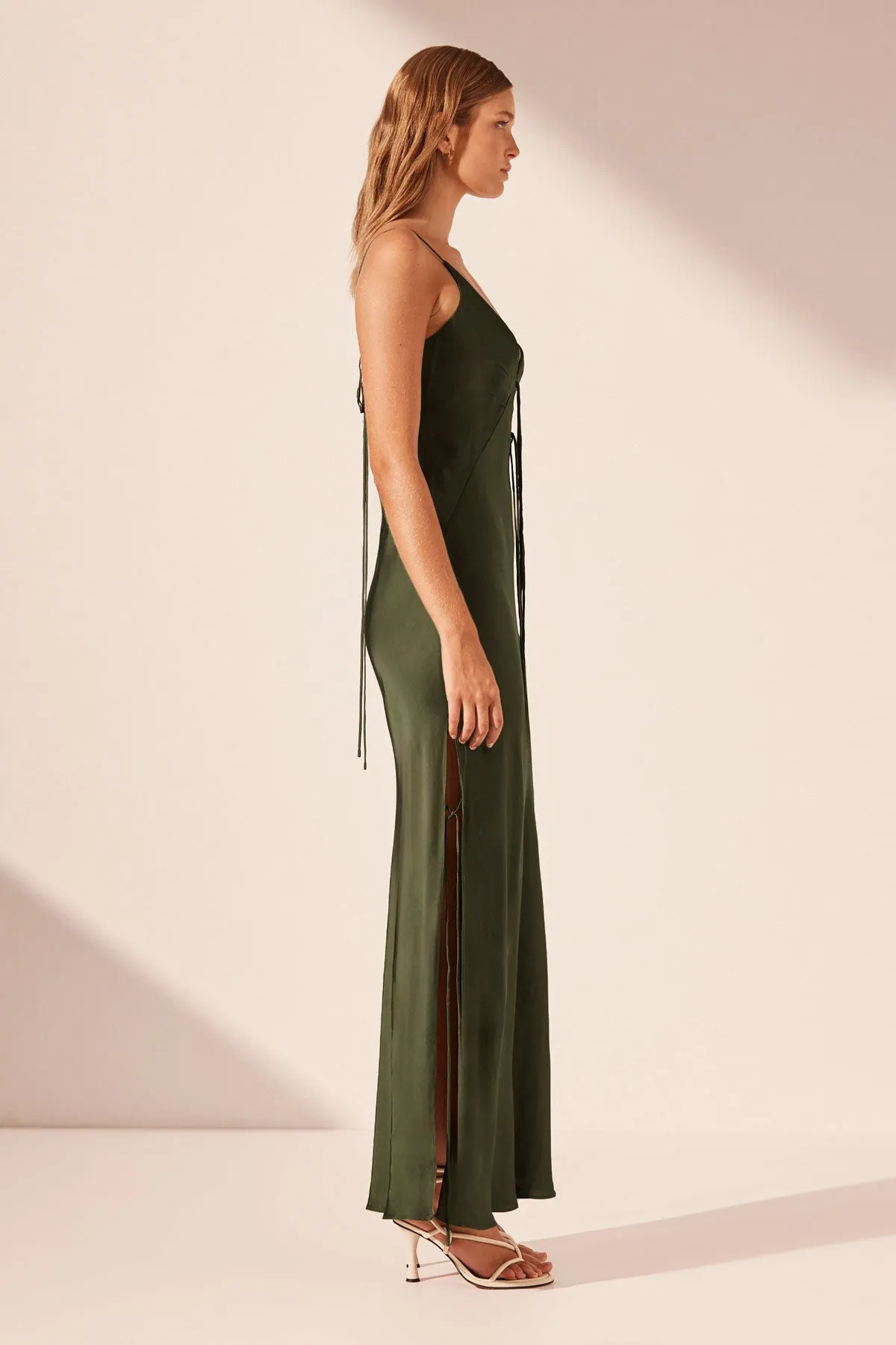 Shae Plunged Slip Tie Maxi Dress