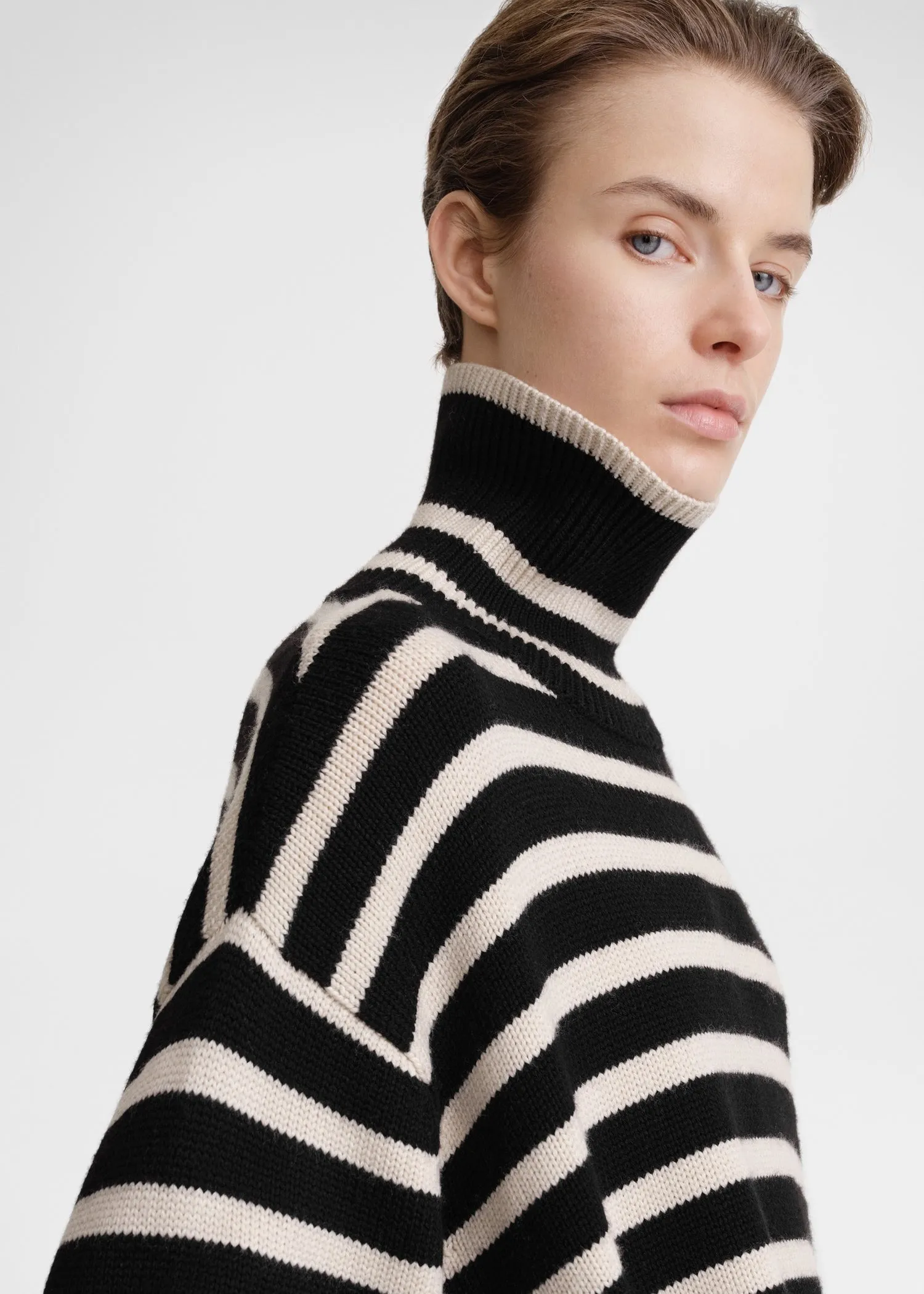 Signature stripe turtleneck black