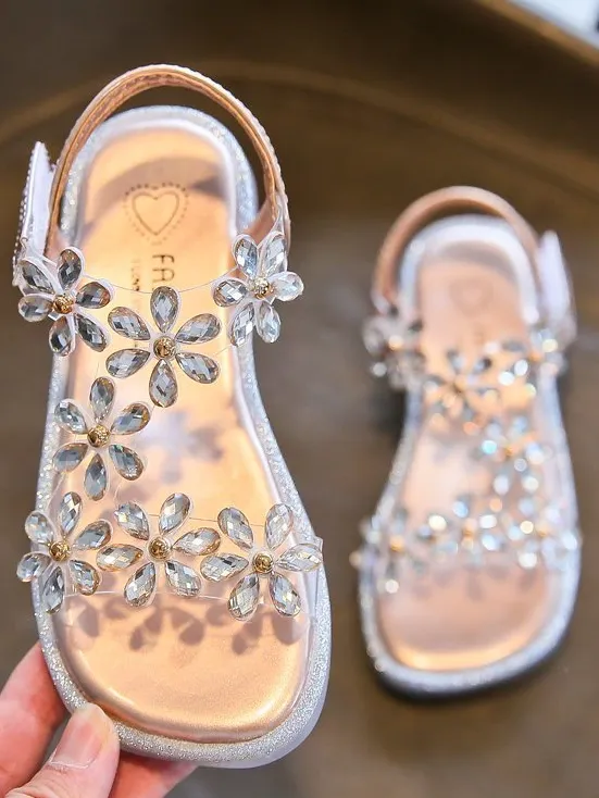 Sparkly Toes Rhinestone Flower Sandals By Liv and Mia