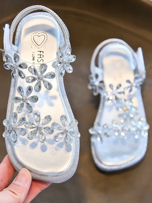 Sparkly Toes Rhinestone Flower Sandals By Liv and Mia