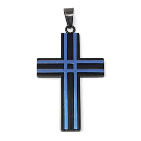 Stainless Steel Black Blue Ion Plated Matte Layer Cross Pendant