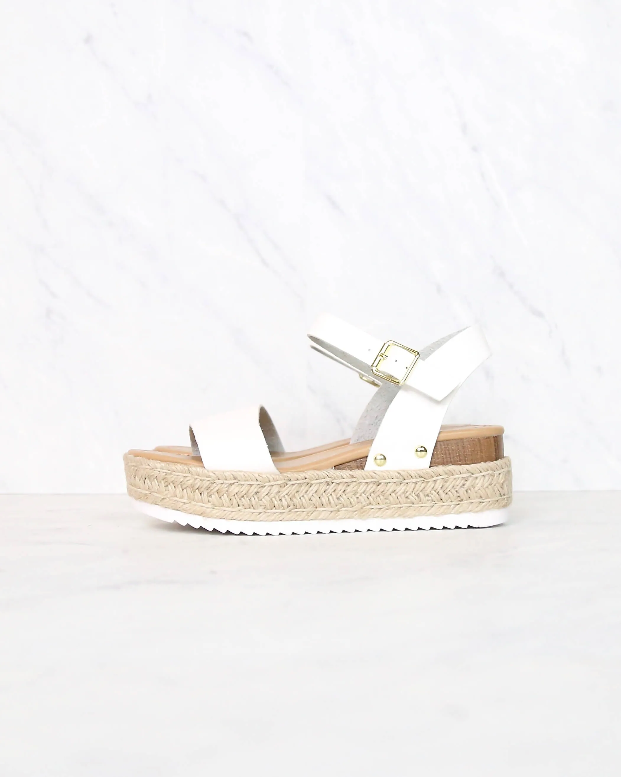 Strappy Espadrille Platform Sandals in White