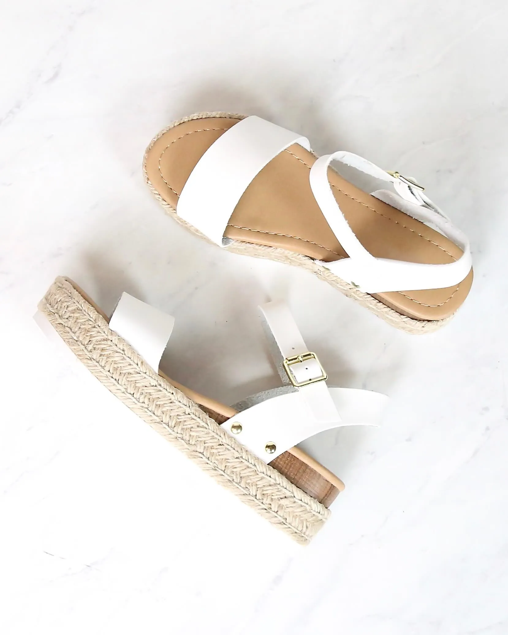 Strappy Espadrille Platform Sandals in White