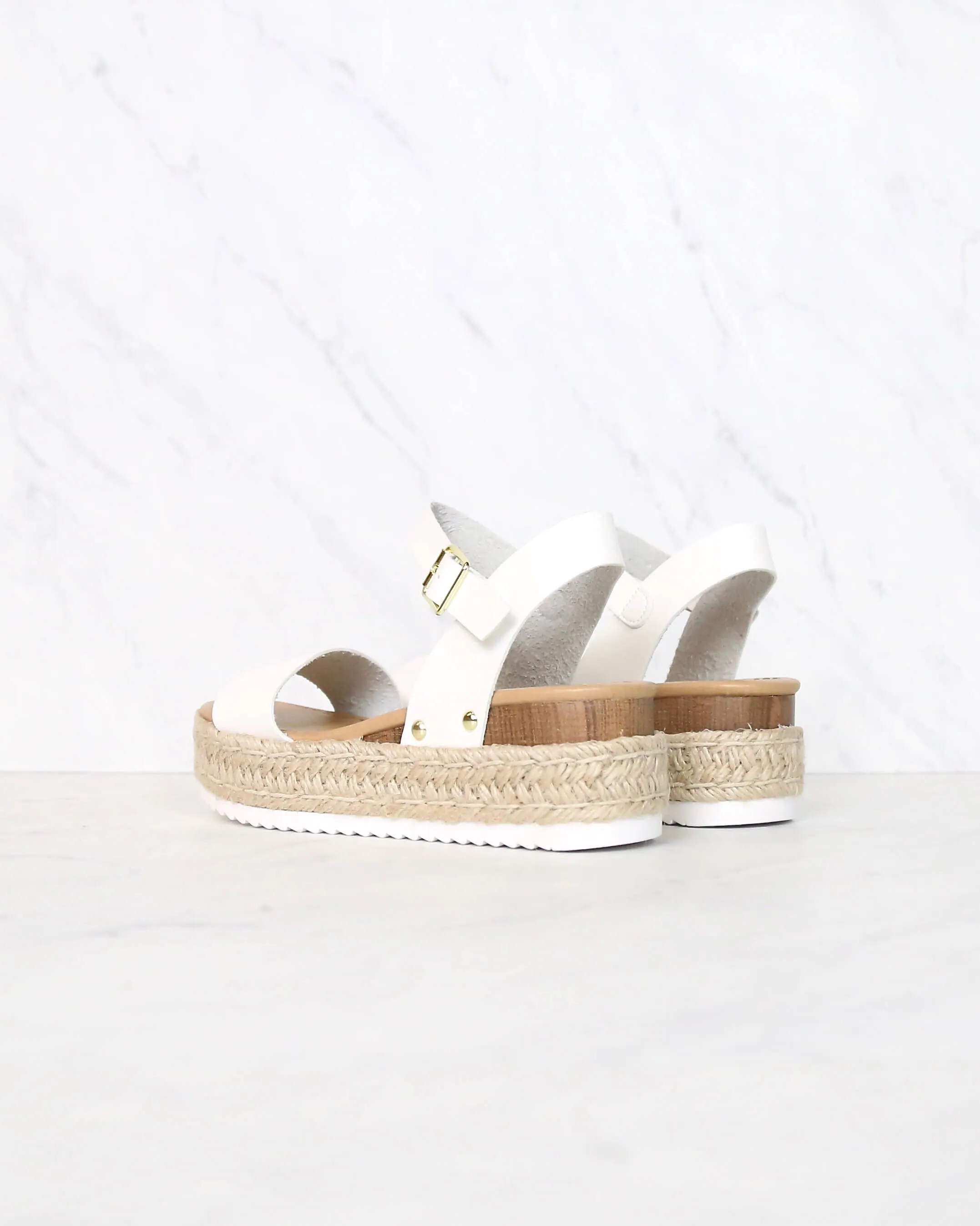 Strappy Espadrille Platform Sandals in White