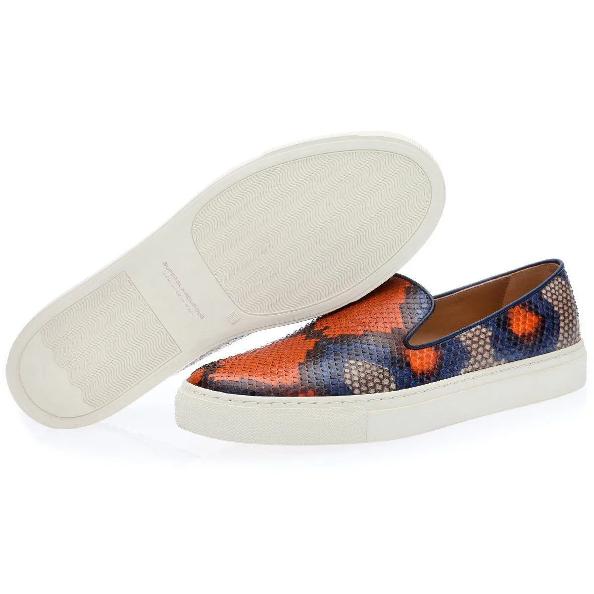 SUPERGLAMOUROUS Maxime Sunrise Men's Shoes Multi-Color Python Slip-On Skate Sneakers (SPGMS1091)