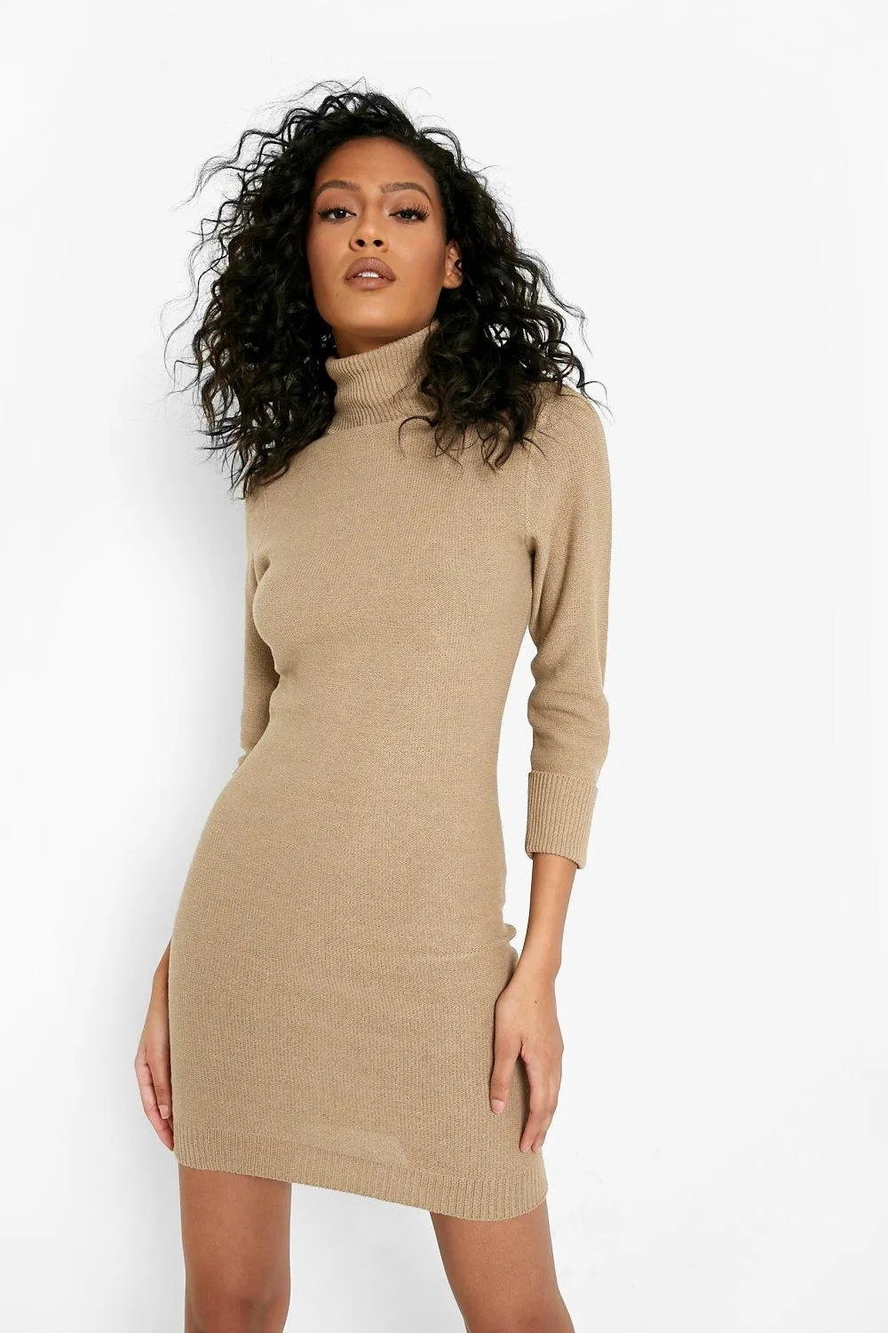 Tall Recycled Turtleneck Knitted Mini Dress