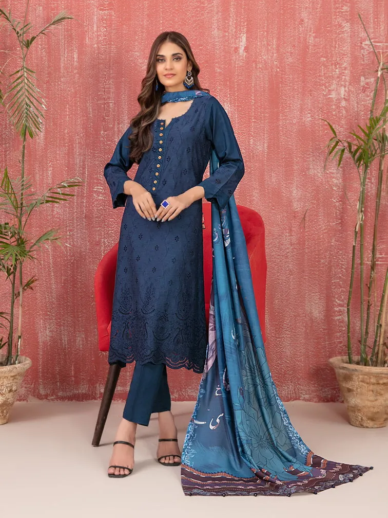 Tawakkal Fabrics Haneen Embroidered Schiffli Viscose 3Pc Suit D-9417