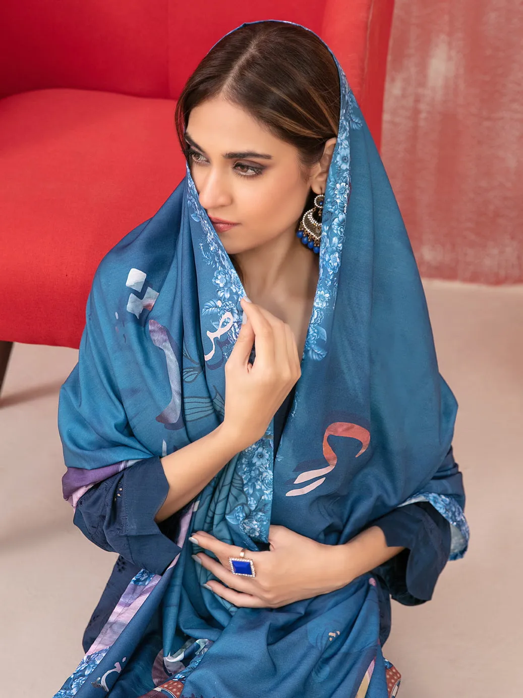 Tawakkal Fabrics Haneen Embroidered Schiffli Viscose 3Pc Suit D-9417