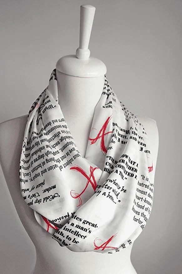 The Scarlet Letter Book White Infinity Scarf Handmade Limited Edition