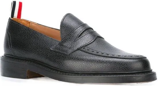 Thom Browne Penny Loafer With Leather Sole In Black Pebble Grain