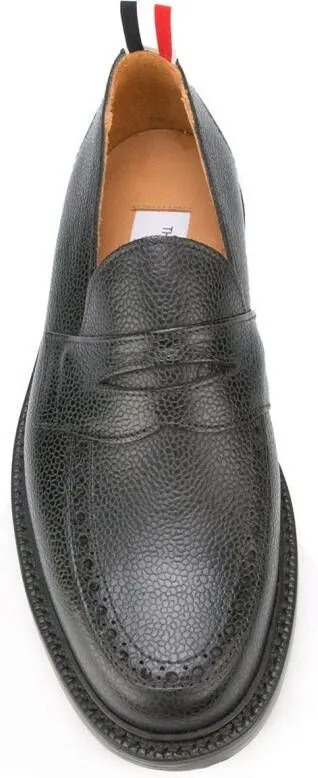 Thom Browne Penny Loafer With Leather Sole In Black Pebble Grain