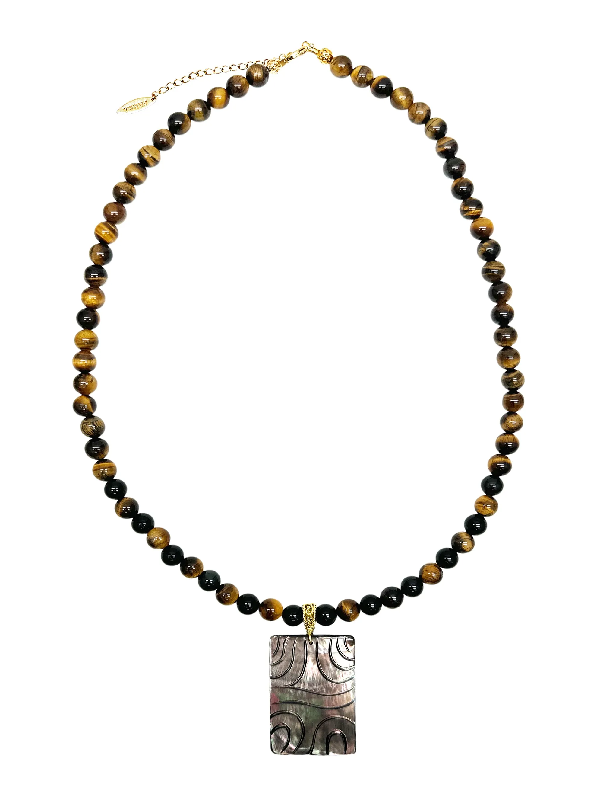 Tiger Eye With Shell Pendant Men's Necklace MEN02