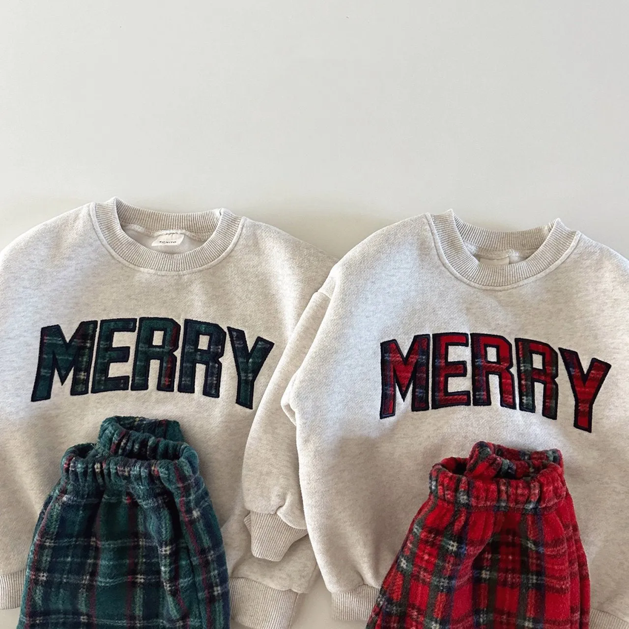 Toddler Merry Patch Embroidery Sweatshirt and Tartan Fleece Jogger Pants (6m-6y) - Red