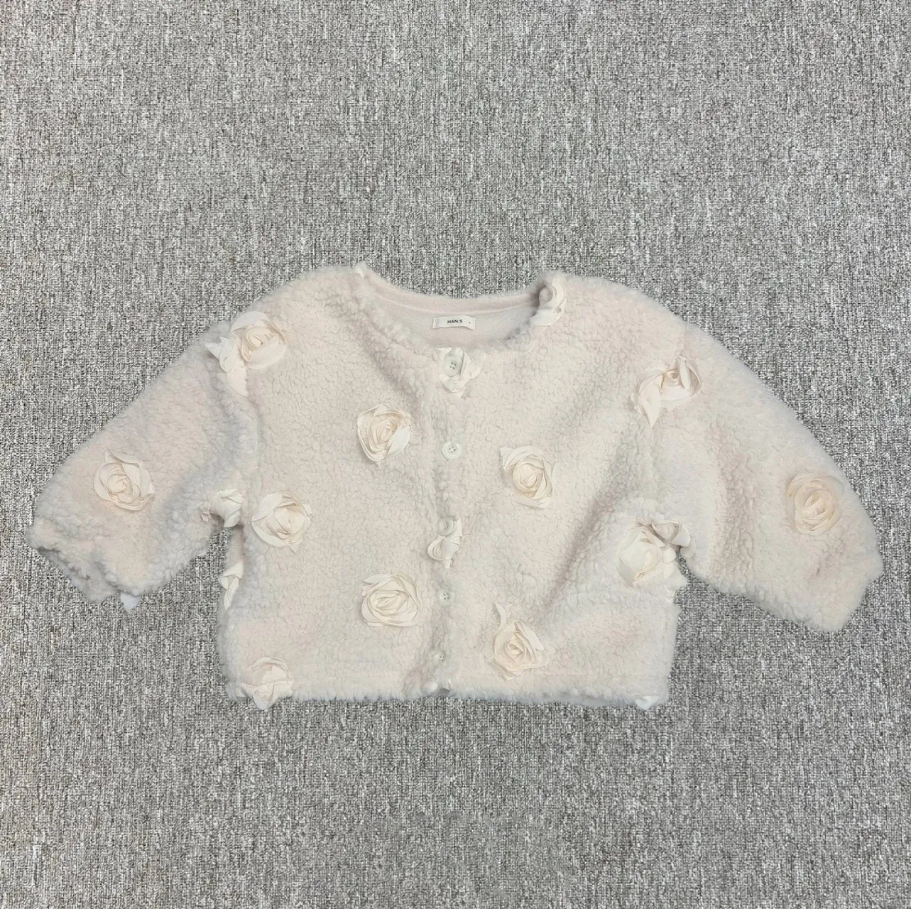 Toddler Rose Detail Fleece Lined Sherpa Button Down Jacket (3-7y) - Ivory