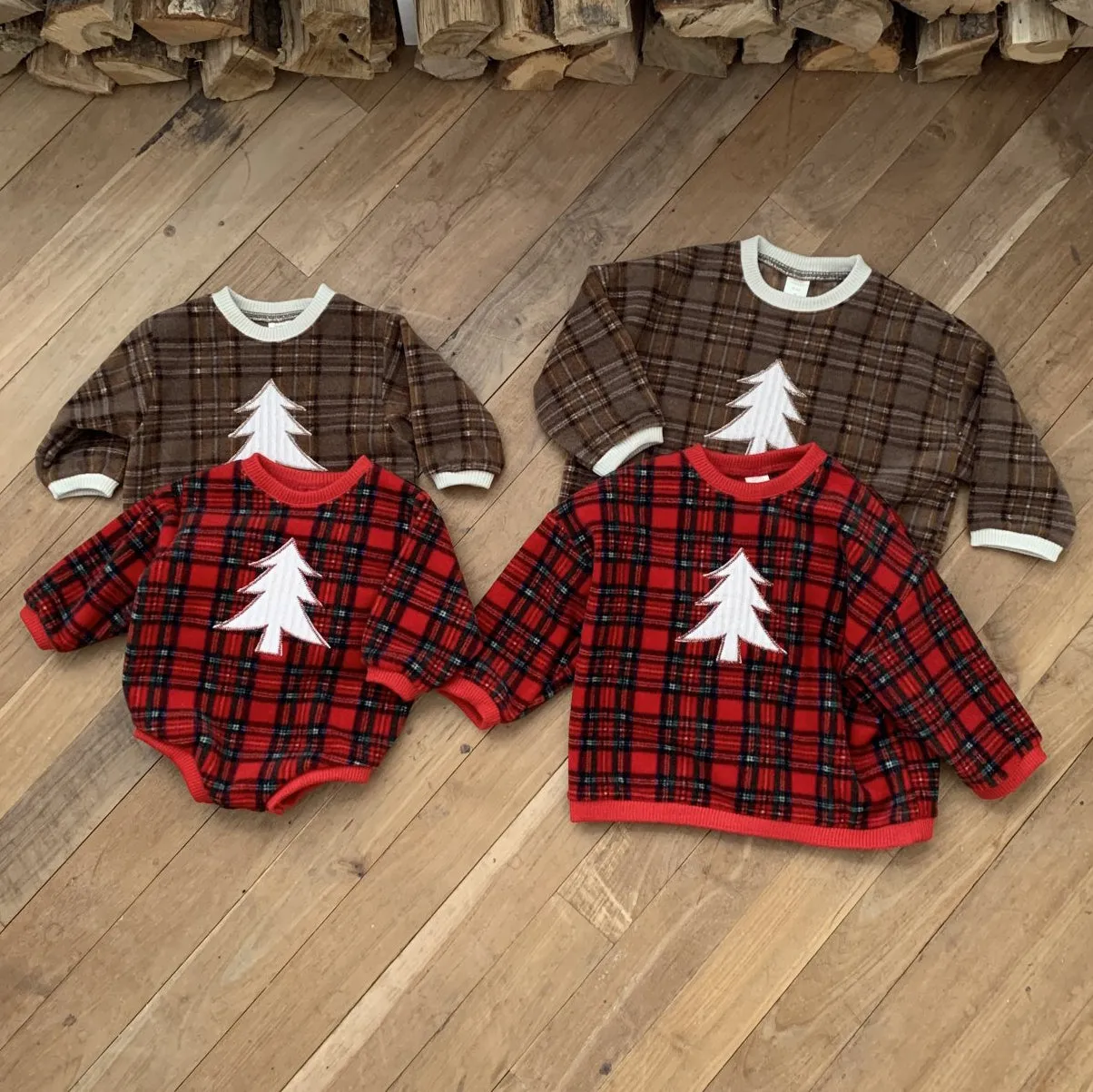 Toddler W24 Fleece Tartan Check Tree Patch Sweatshirt(3-8y)- 2 Colors