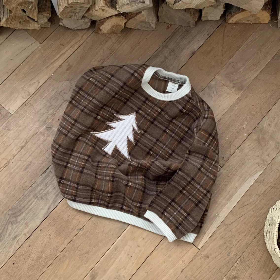 Toddler W24 Fleece Tartan Check Tree Patch Sweatshirt(3-8y)- 2 Colors