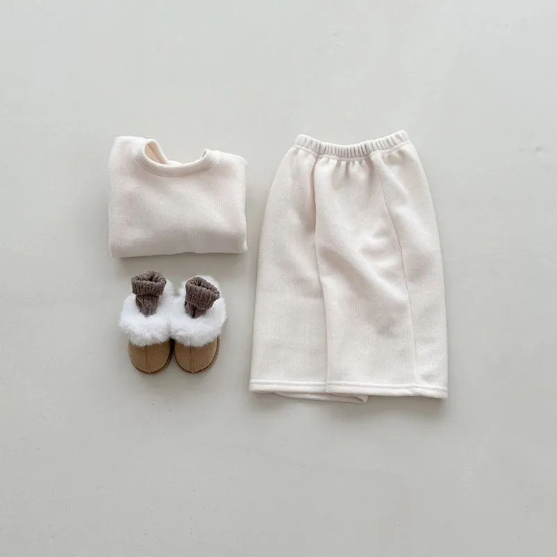 Toddler W24 Warm Fleece RIb Basic Top and Wide Pull on Pants Set (2-6y) - 3 Colors