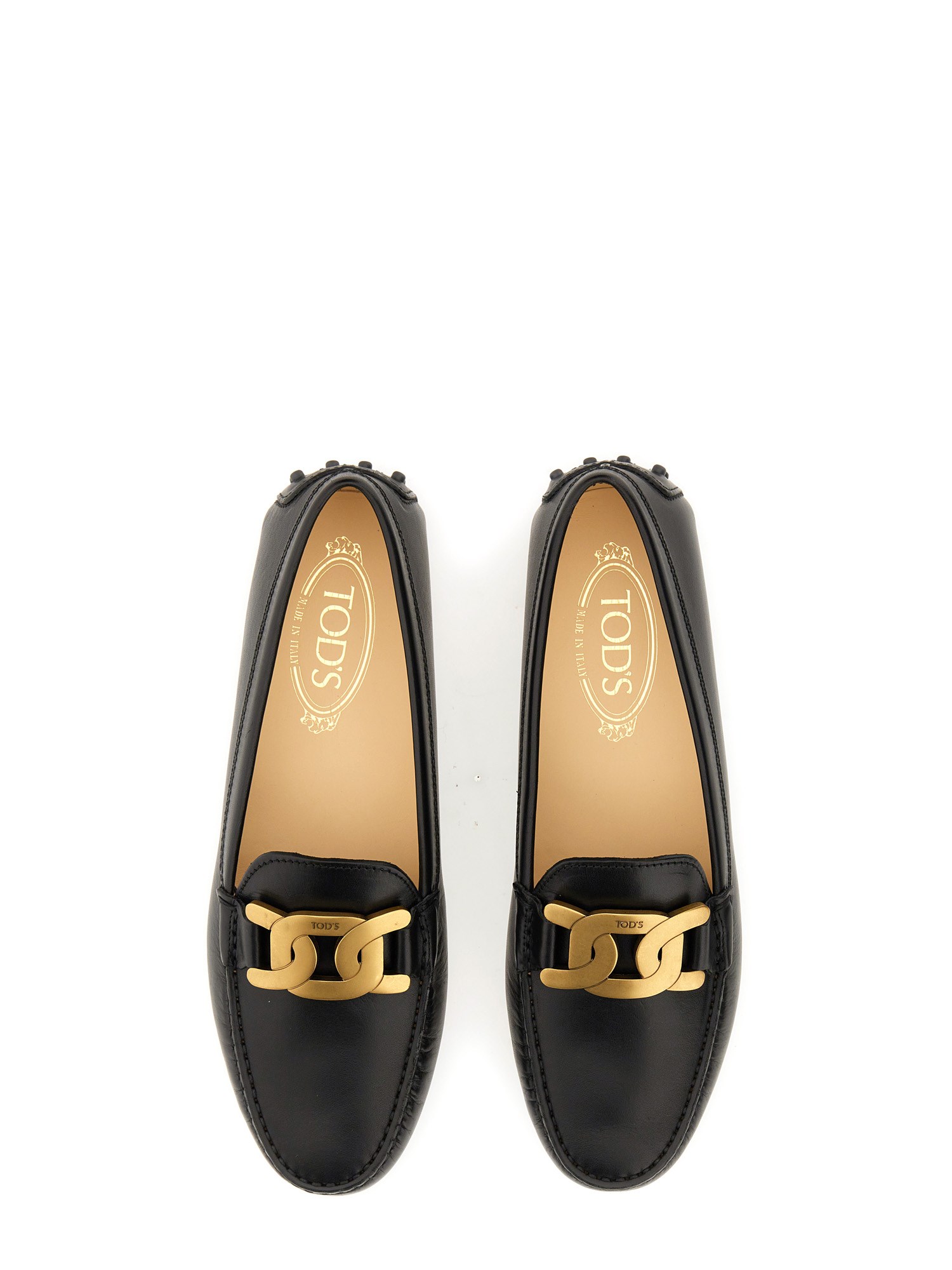 TOD'S    LEATHER GOMMINO LOAFER WITH CHAIN