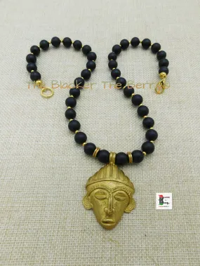 Tribal Mask Necklaces African Brass Jewelry Ethnic Afrocentric Black