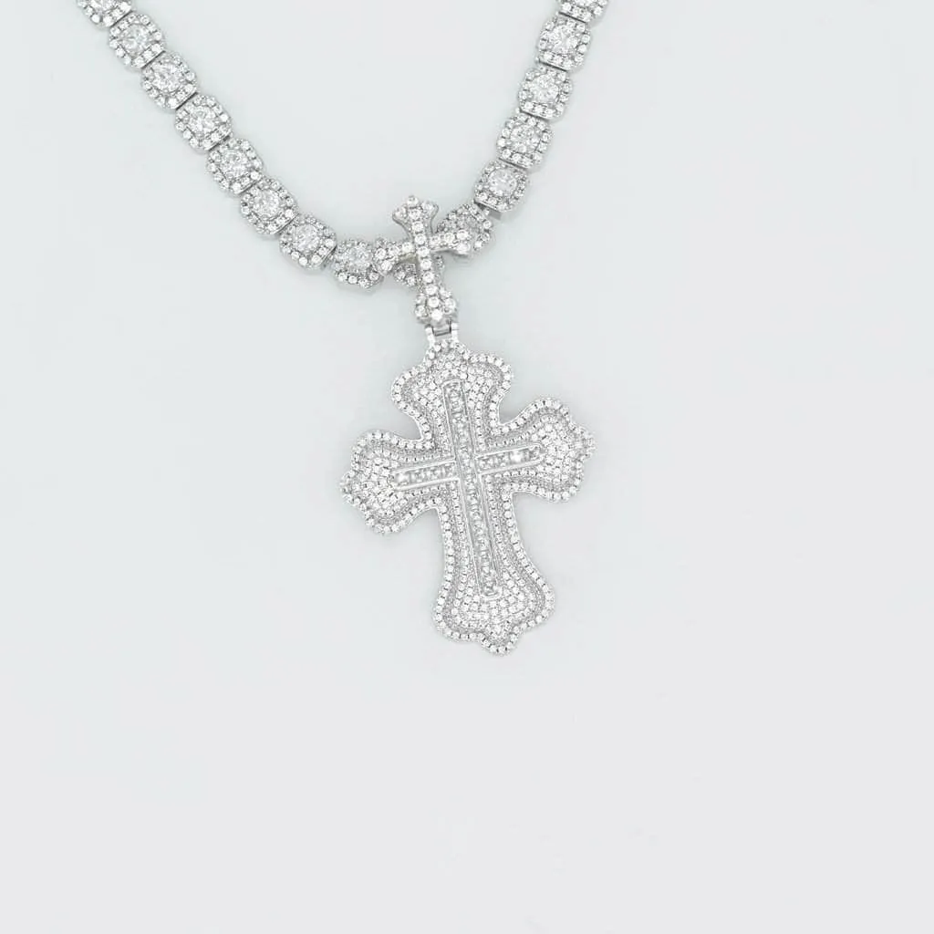 Two Layer Emerald Cross in White/Yellow Gold