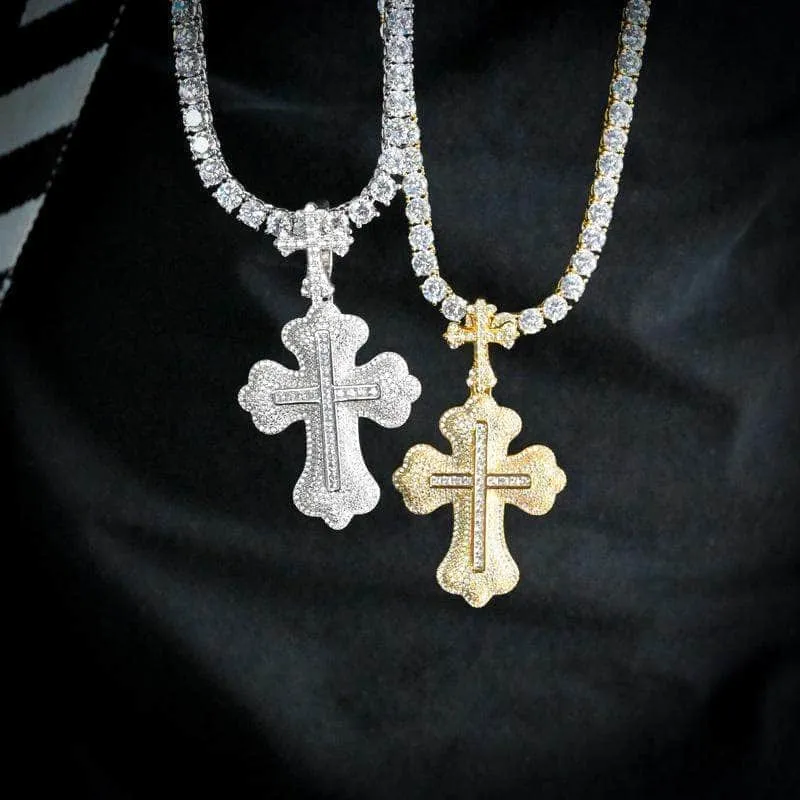 Two Layer Emerald Cross in White/Yellow Gold