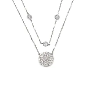 Two Layer Necklace CubicZirconia Pave Circle Rhodium Plated