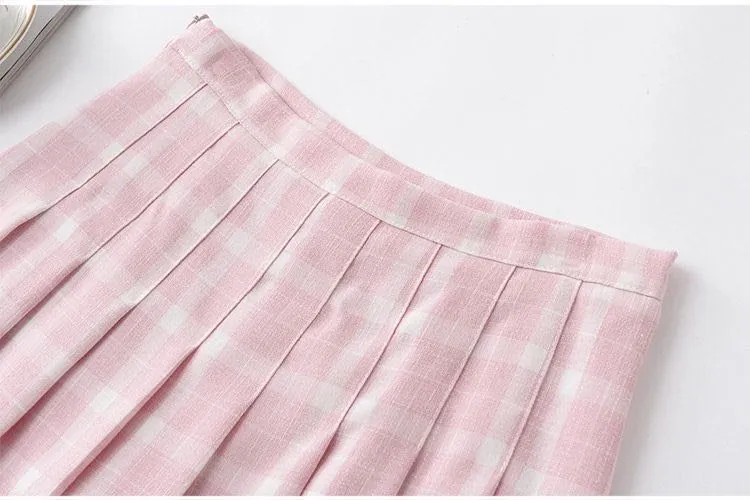 ULZZANG PREPPY STYLE GRID PLEATED SKIRT BY50405