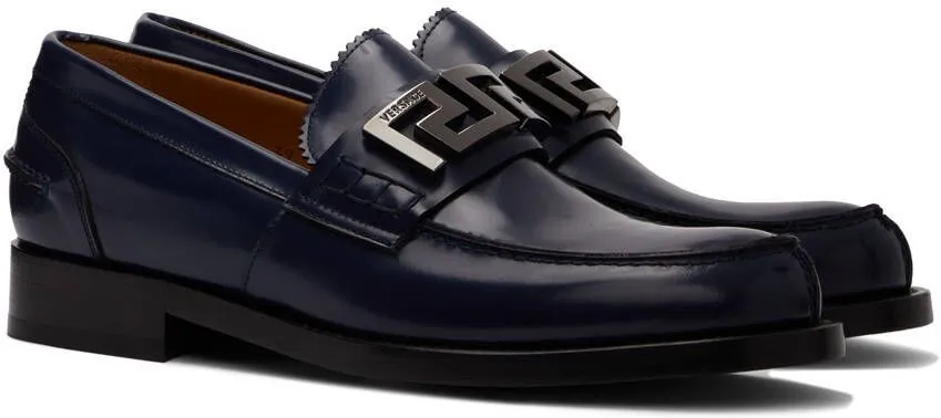 Versace Navy 'La Greca' Plaque Loafer