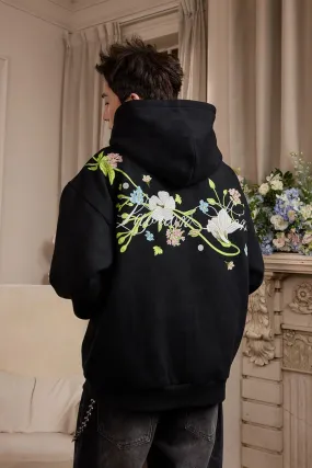 Vine Floral Embroidery Fleece Hoodie