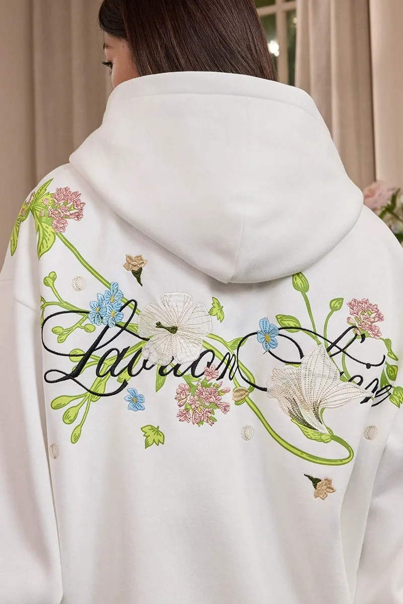 Vine Floral Embroidery Fleece Hoodie