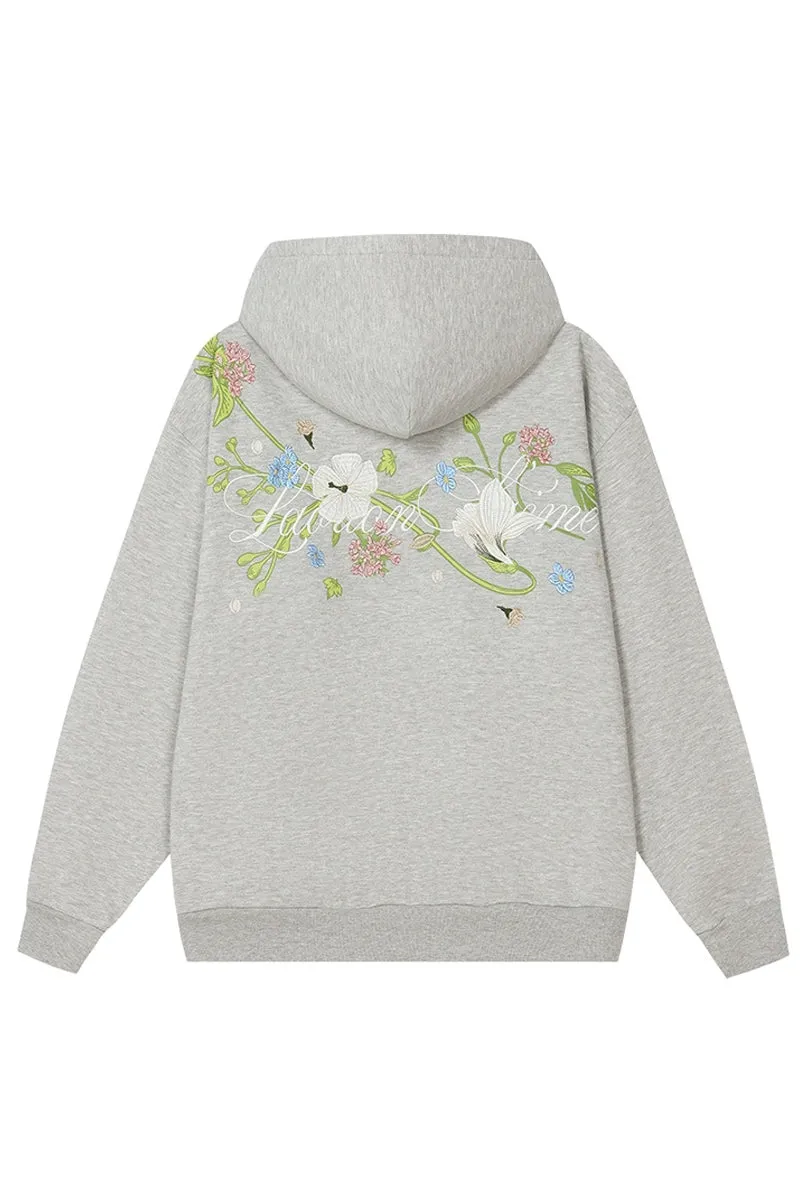 Vine Floral Embroidery Fleece Hoodie