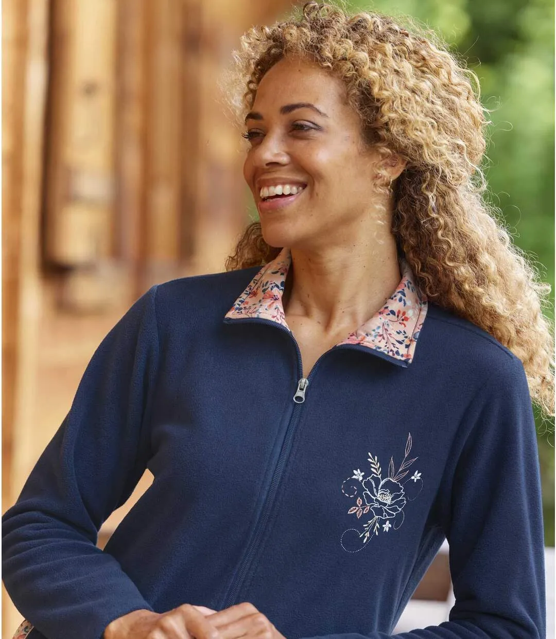 Women's Navy Embroidered Fleece Set 