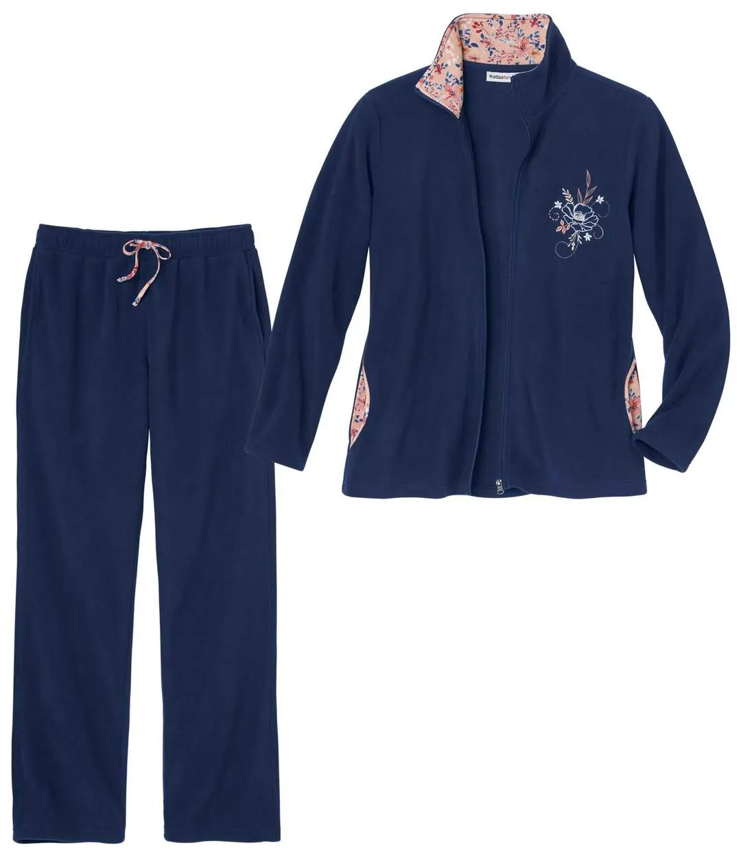 Women's Navy Embroidered Fleece Set 