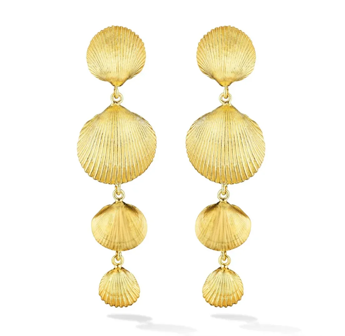 Yellow Gold Shell Drop Earrings