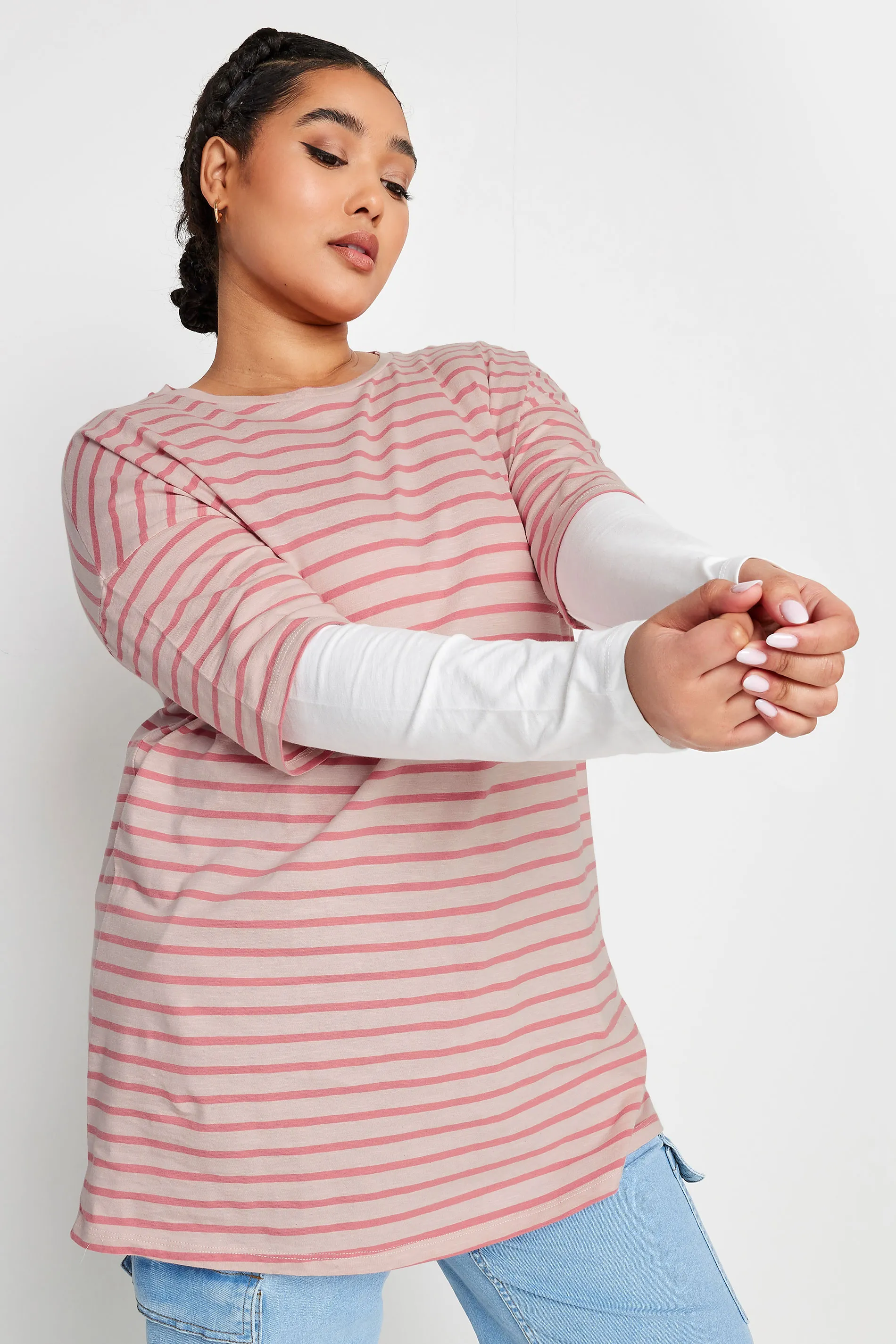 YOURS Curve Pink Stripe Double Layer Top