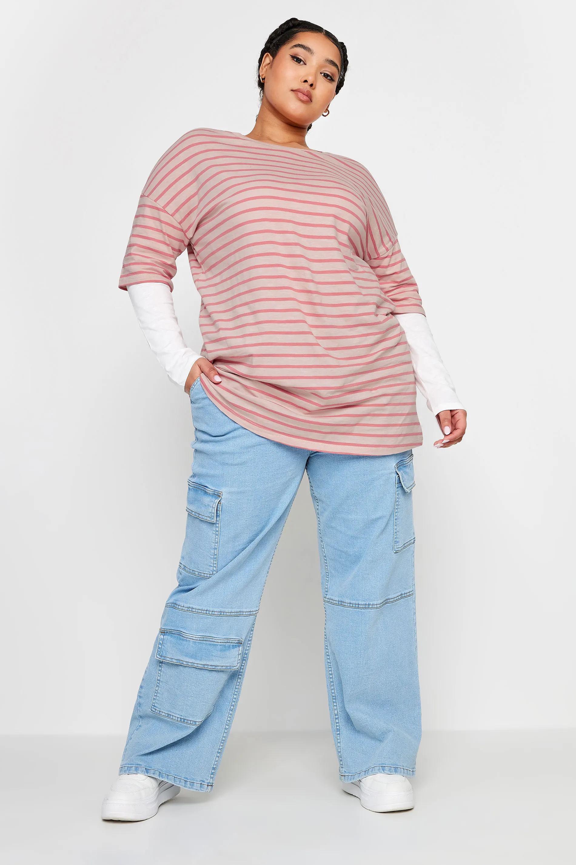 YOURS Curve Pink Stripe Double Layer Top