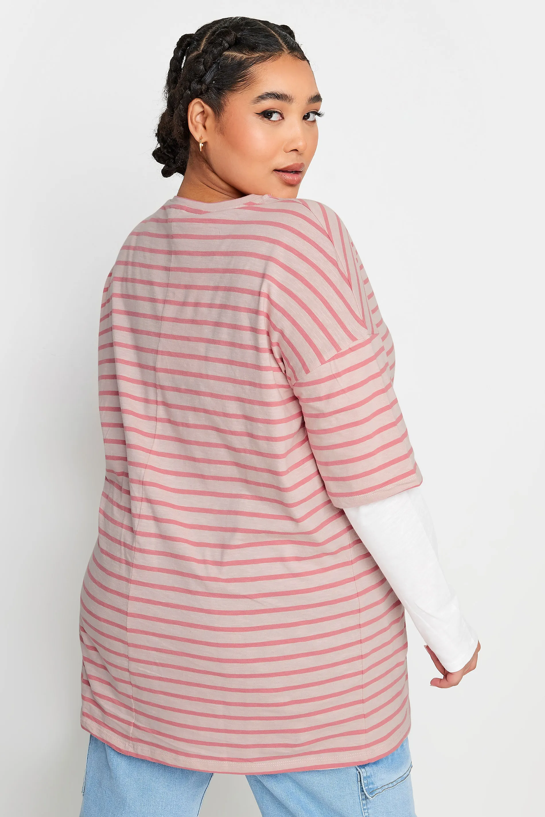 YOURS Curve Pink Stripe Double Layer Top