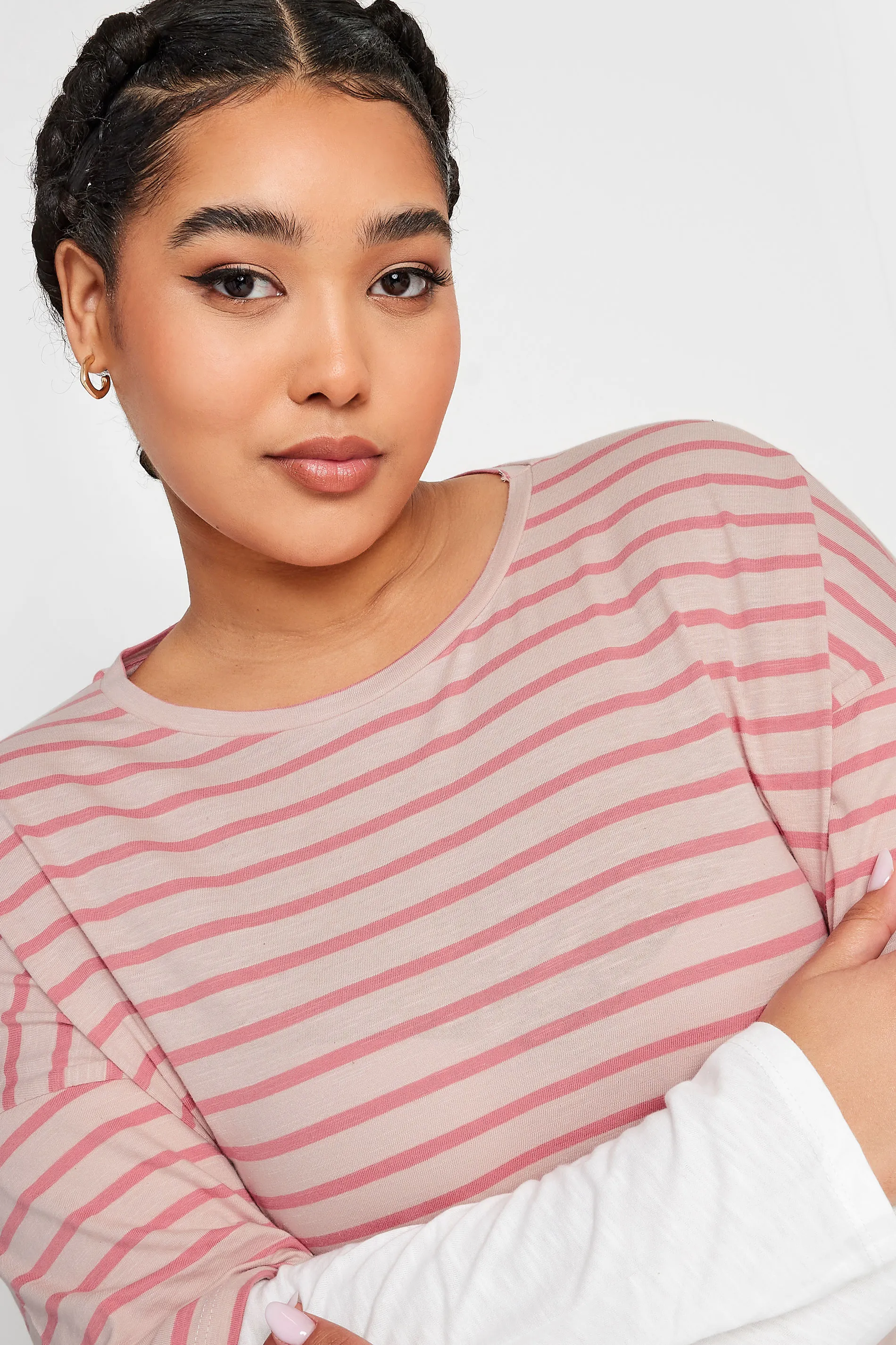 YOURS Curve Pink Stripe Double Layer Top