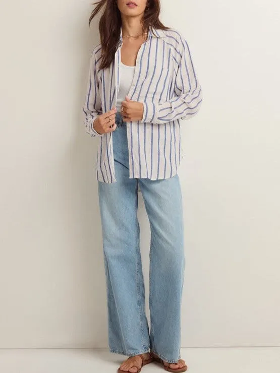 Z SUPPLY Linen Button Up Striped Top